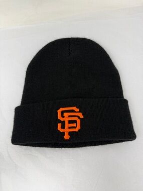 San Francisco Giants Black Knit Beanie Hat Orange SF Logo MLB Streetwear